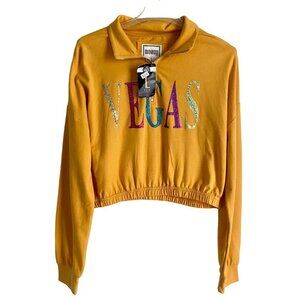 Vegas Long Sleeve Crop Top with Quarter Zip and Sparkle Women's Large NEW NWT